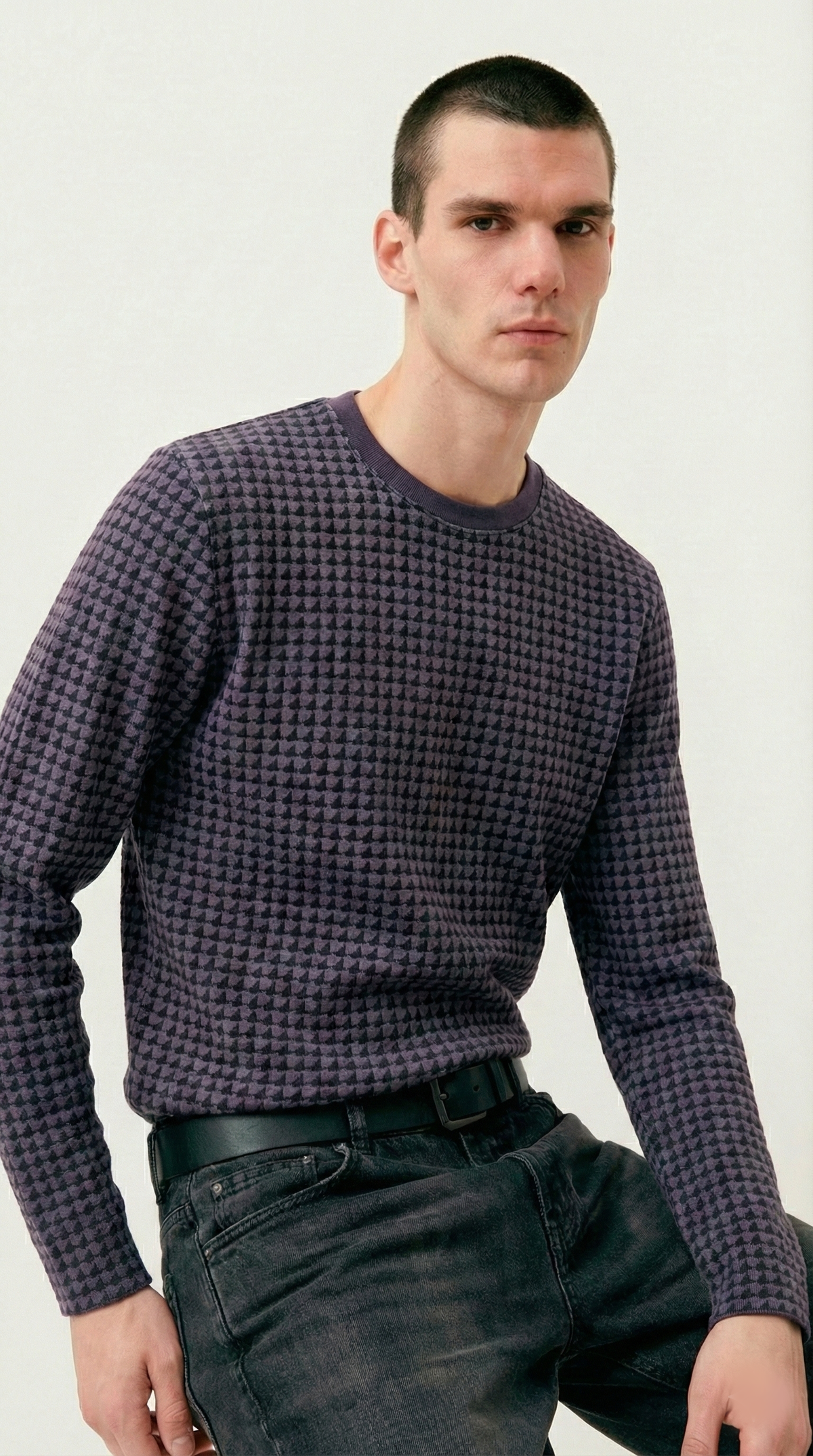 Distressed Houndstooth Long Sleeve